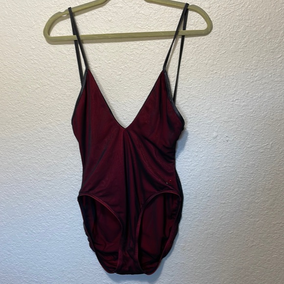 Victoria's Secret Women's One Piece Maroon And Black Net Teddy. Size 8. - Picture 1 of 12